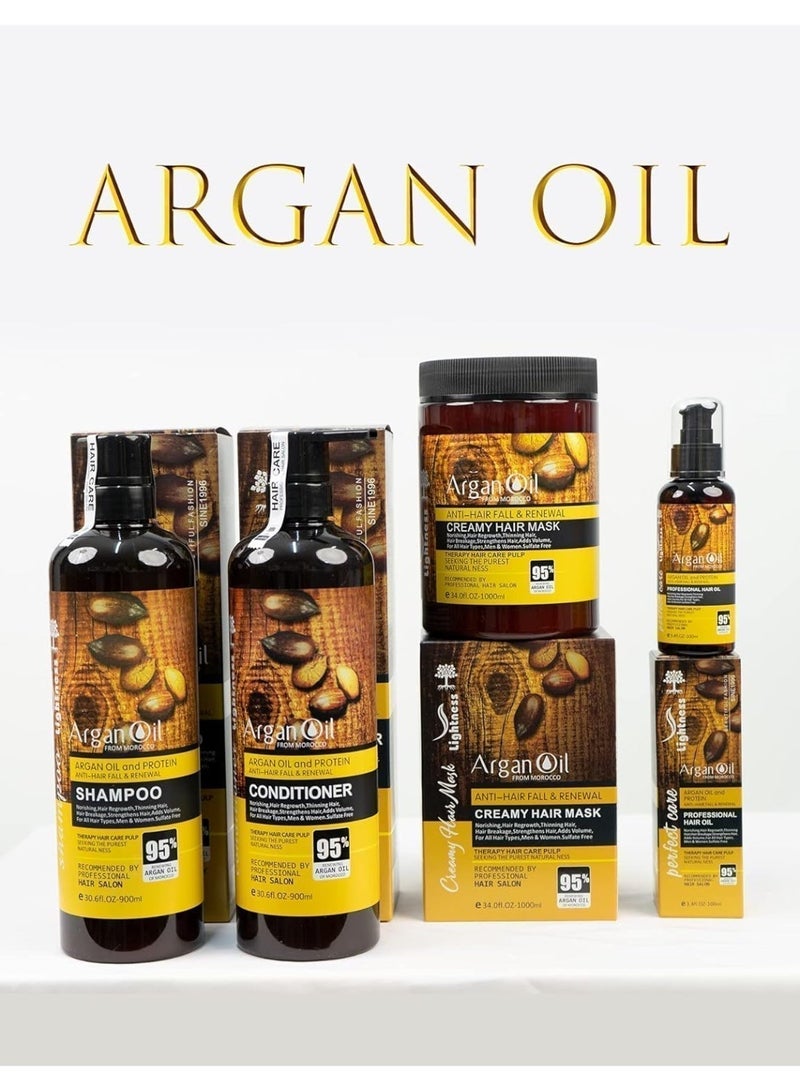 Moroccan Argan Oil (4 in 1 Set) Sulfate Free, Perfect for Damaged, Dry, Curly, Frizzy Hair - Thickening Formula for Fine/Thin Hair, Safe for Color and Keratin Treated Hair. - Image 4